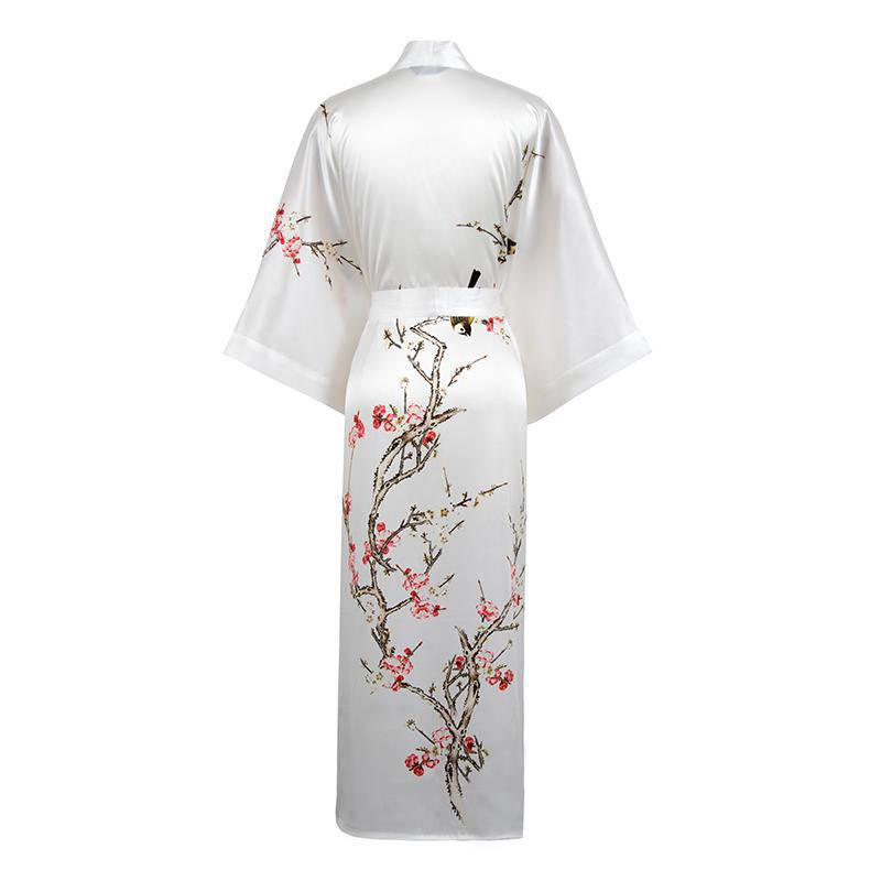 Quality 100% Long Silk Kimono for Women Cherry Blossom Printing Ladies Luxury Mulberry Silk Kimono Robe -  slipintosoft