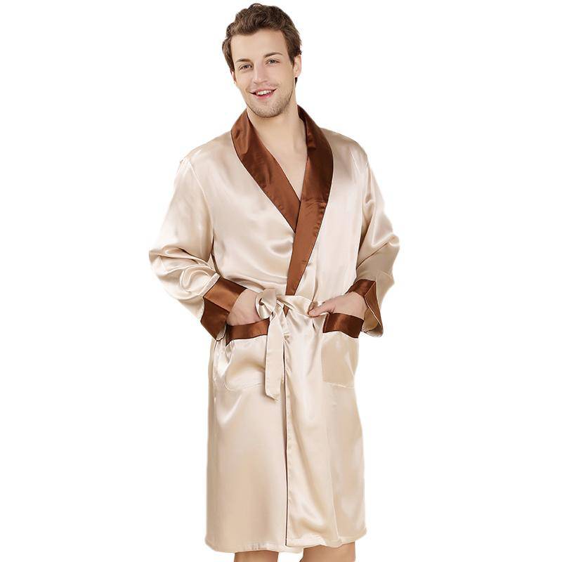 Gold Long Silk Robe For Men 100% Pure Silk Sleepwear -  slipintosoft