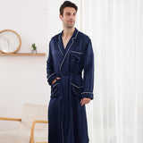 Long Silk Robe for Men Luxury Pure Silk Bathrobe Sleepwear