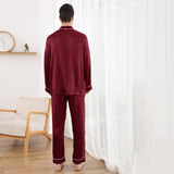 Long Sleeved Two Piece Silk Pajamas Set for Men With Trimming