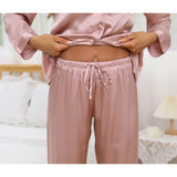 Long Sleeves Womens Silk Pajamas Set Classic Luxury Silk Sleepwear Set - slipintosoft