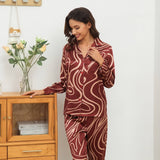 Luxury Swirl Print Long Sleeve Mulberry Silk Pajama Set printed silk sleepwear