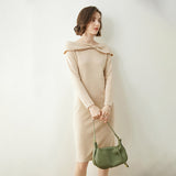 Womens Cashmere Dresses Bow Neck Cashmere Sheath Dress Slim Fit Holiday Party