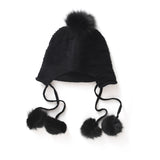 Womens Fur Pom Cashmere Knitted Beanie Ladies Cashmere Hat with Drop Fur Poms