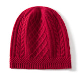 Pure Cashmere Beanie with Ribbing Edge Solid Cashmere Chunky Diamond Knit Hat