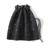 Pure Cashmere Beanie Hat with Drawstring Cashmere Knitted Cap Winter Gifts