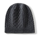 Pure Cashmere Beanie with Ribbing Edge Solid Cashmere Chunky Diamond Knit Hat