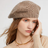 Womens Cashmere Beanie Hat Cashmere French Beret Chunky Knit Cap for Fall Winter