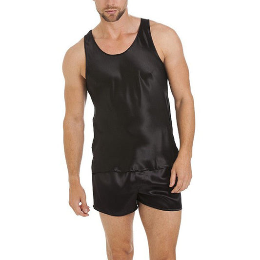 Men Shorts Silk Tank Top Set  Sleeveless Summer Silk Sleepwear