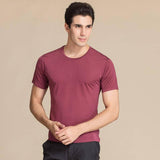 Mens Classic Crew Neck Silk T-Shirt Silk Knitted Top Shirts