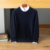 mens crew neck cashmere sweater warm long sleeve solid cashmere sweatershirt - slipintosoft