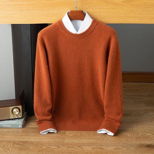 mens crew neck cashmere sweater warm long sleeve solid cashmere sweatershirt - slipintosoft