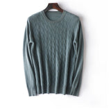 Mens Diamond Knit Cashmere Sweater Crew Neck Long Sleeve Cashmere Pullover Blue XS