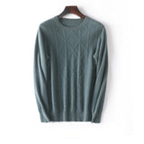 Mens Diamond Knit Pure Cashmere Sweater Crew Neck Tops Ribbed Hem