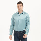 Mens Long Sleeves Silk Shirt Hidden Placket Silk Dress Shirts