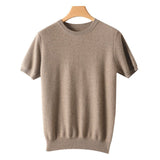 Mens Short Sleeve Cashmere Sweater Business Slim Fit Knitted Cashmere Tops Multi Colors - slipintosoft