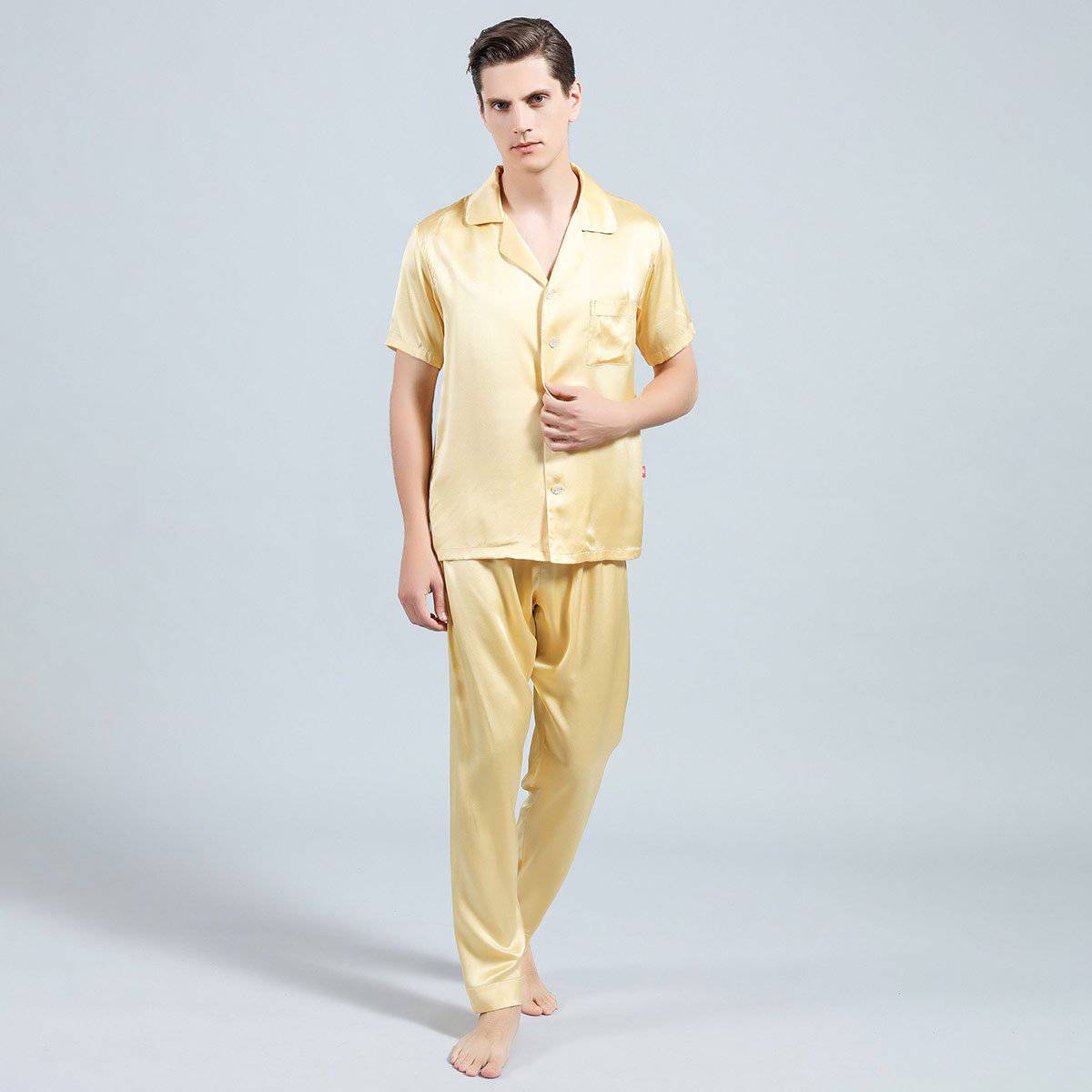 Short Sleeved Silk Pajama Set For Mens  Silk loungewear Short Silk Seelpwear -  slipintosoft