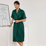 Men's Short Silk Robe Set Two Pieces Silk bathrobe Silk Kimono Robe Set with Shorts -  slipintosoft