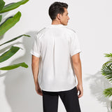 Men's Silk T-Shirt Casual Short Sleeve Silk Beach Shirt