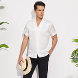 Men's Silk T-Shirt Casual Short Sleeve Silk Beach Shirt