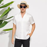 Men's Silk T-Shirt Casual Short Sleeve Silk Beach Shirt