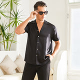 Men's Silk T-Shirt Casual Short Sleeve Silk Beach Shirt