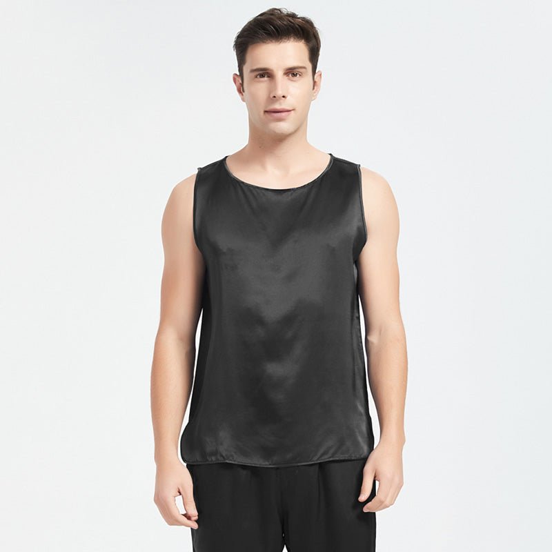 Mens Silk Tank Top Set Sleeveless Silk Sleepwear Pajamas Set