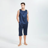 Mens Silk Tank Top Set Sleeveless Silk Sleepwear Pajamas Set