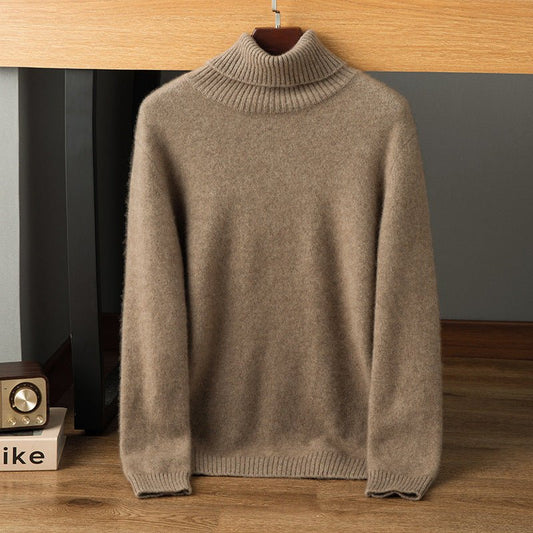 Mens Turtleneck Cashmere Sweater Long Sleeve Solid Cashmere Pullover with Ribbing Edge - slipintosoft