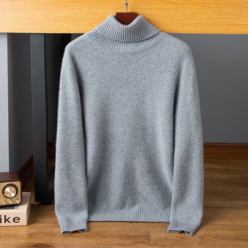 Mens Turtleneck Cashmere Sweater Long Sleeve Solid Cashmere Pullover with Ribbing Edge - slipintosoft