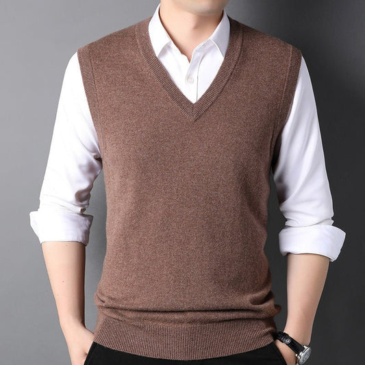 Mens V Neck Cashmere Vest Sleeveless Cashmere Sweater Tops Soft Basic Pullover - slipintosoft