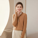 Mock Neck Cashmere Sweater for Women Slim Fit Ribbed Knit Cashmere Pullover Tops - slipintosoft