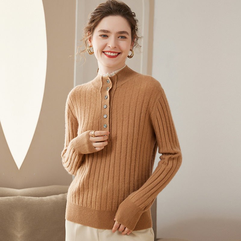 Mock Neck Cashmere Sweater for Women Slim Fit Ribbed Knit Cashmere Pullover Tops - slipintosoft