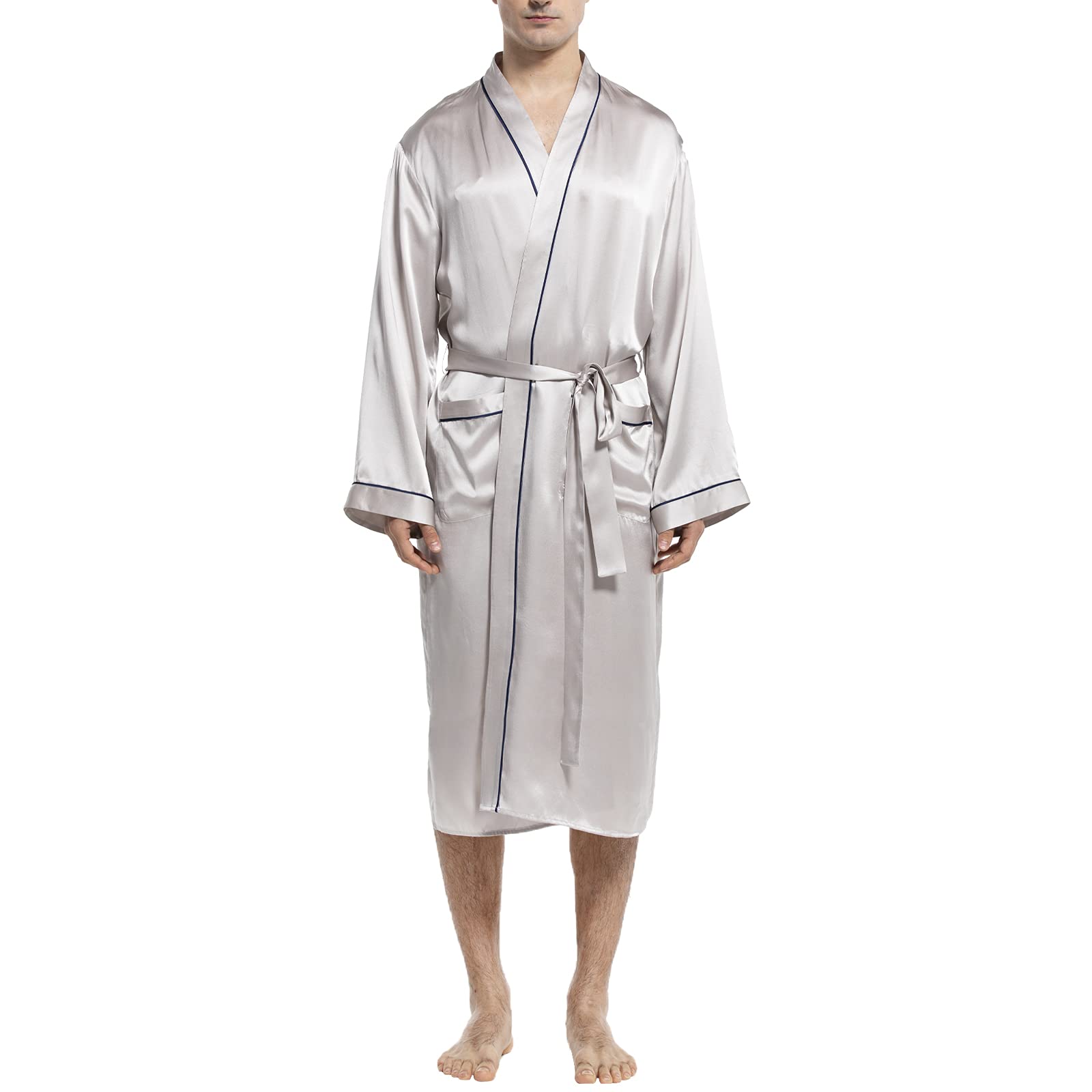 Men's Silk Robe Luxury Long Silk Bath Robe 100% Male Kimono Silk Robe - slipintosoft