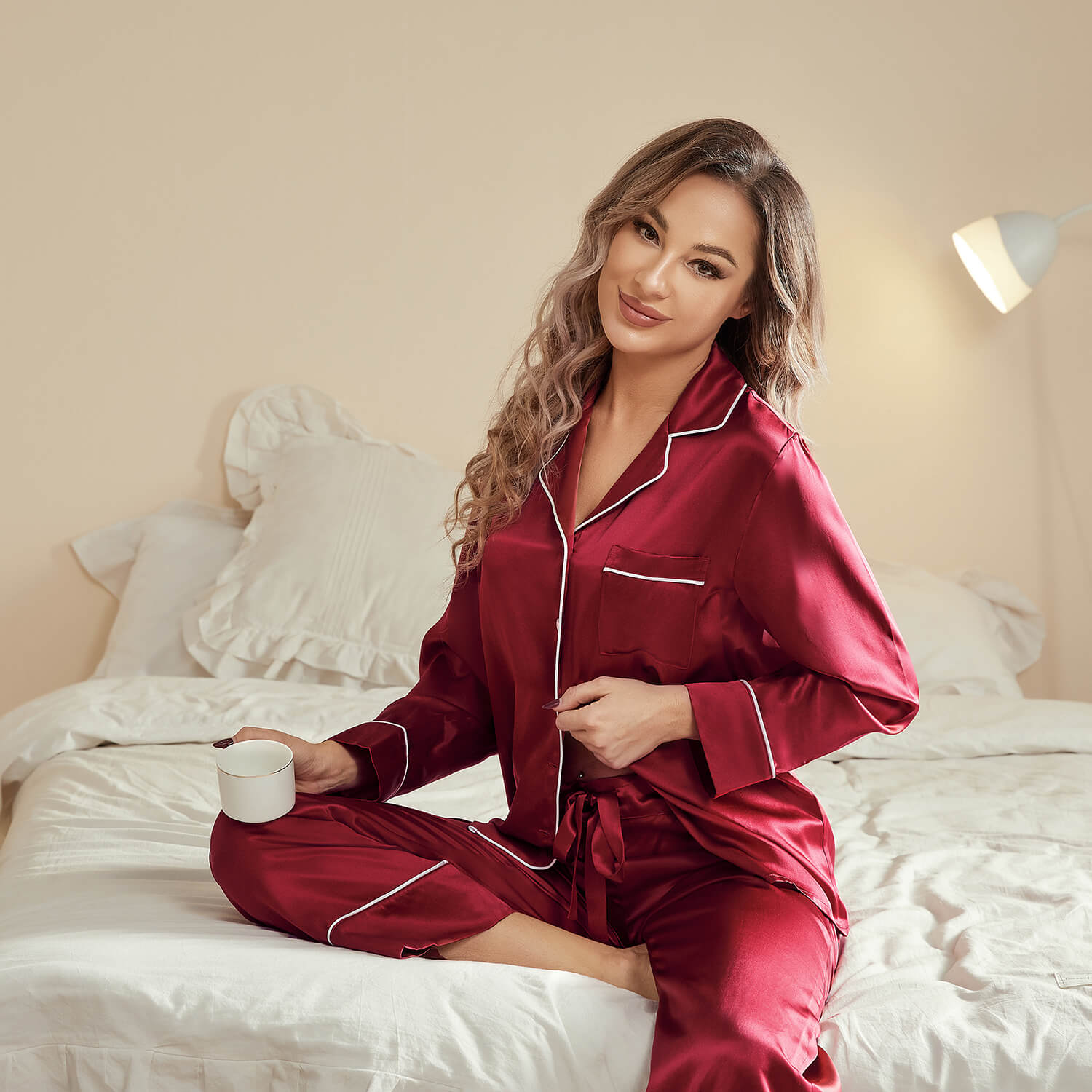 Quality Pure Women Silk Pjs Long Sleeves Nice Luxury Silk Ladies Pajamas Set - slipintosoft