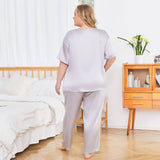 Plus Size Women's Silk Pajamas Set Short Sleeve Long Pants Silk Sleepwear - slipintosoft