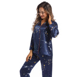 Printed silk pajama set Galaxy Women's Long Silk Two-Piece Pajamas Set