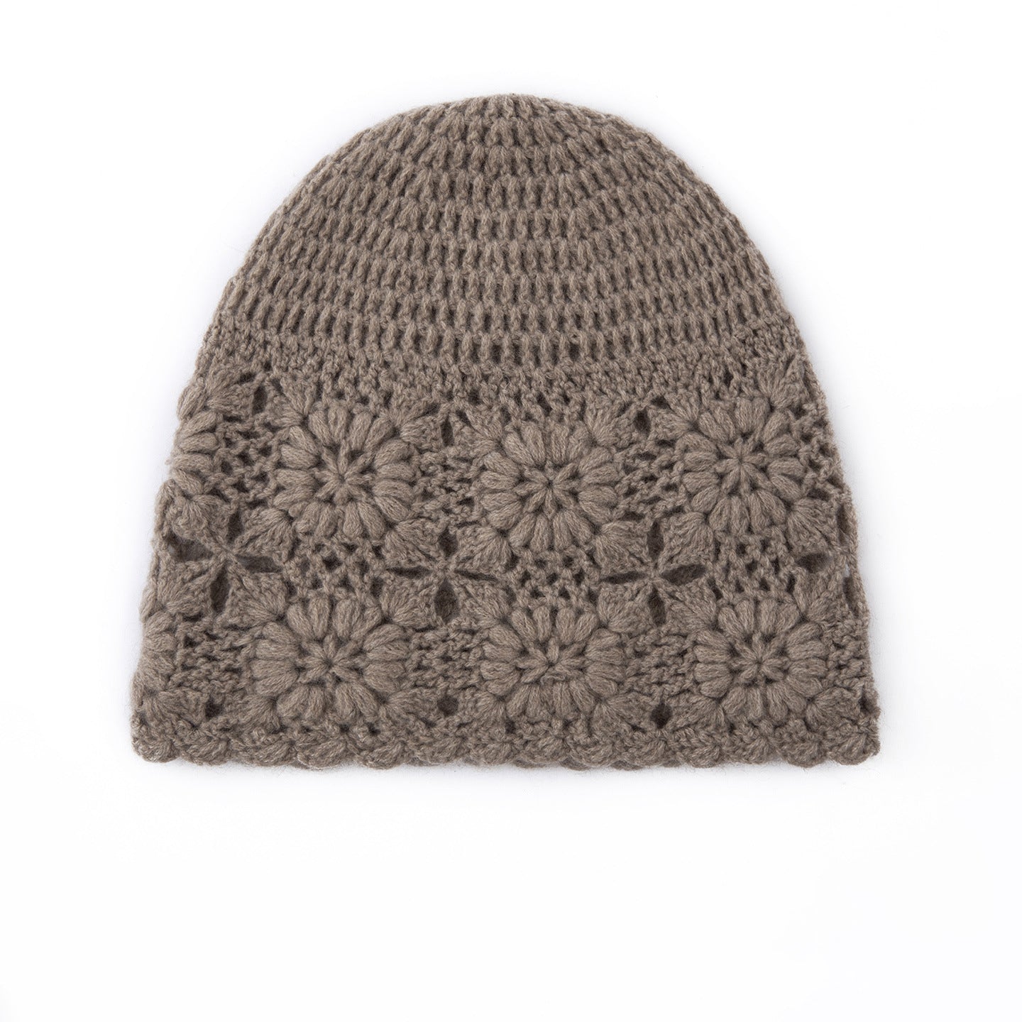 Pure Cashmere Crochet Knit Beanie Cashmere Crochet Floral Hat for Women