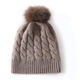 Pure Cashmere Hat for Men and Women Cashmere Cuffed Hats with Fur Pom Cashmere Hats