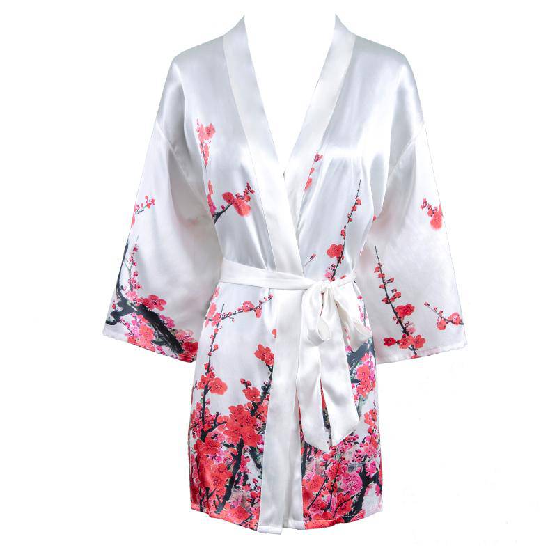 Short Blossom Print Silk Kimono For Women Cherry Blossom Silk Kimono