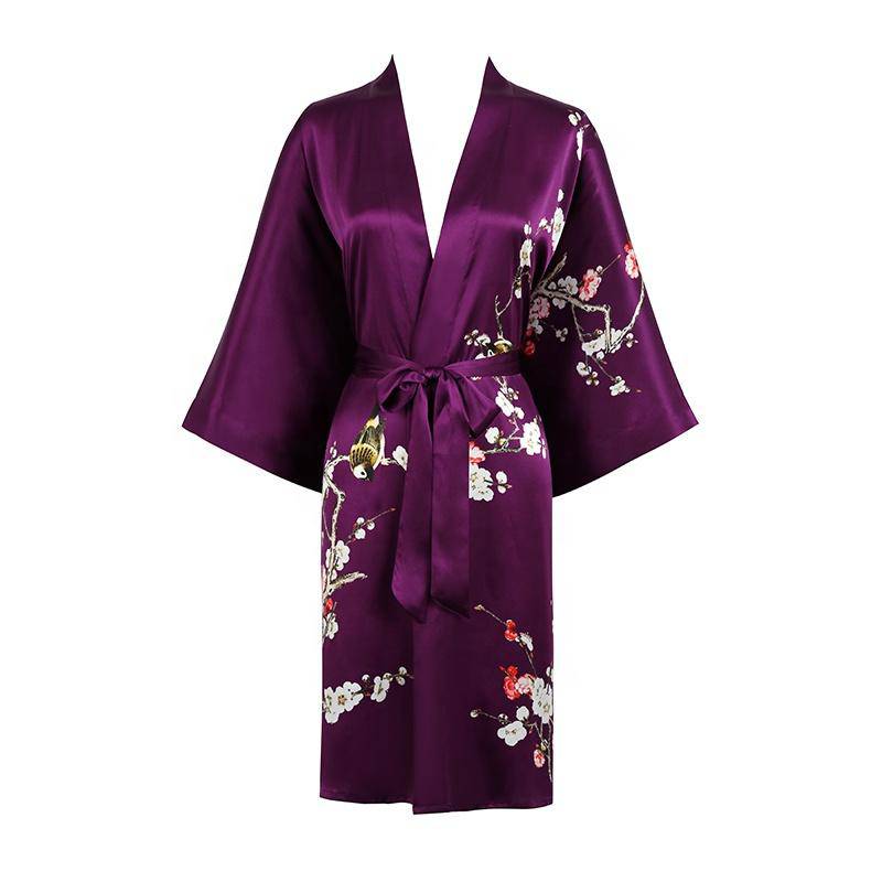 Short Silk Kimono Robe Women's Cherry Blossom Personalized Silk Kimono Dressing Gown Lounge Wears For Women -  slipintosoft