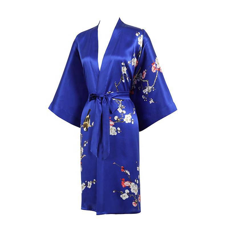 Short Silk Kimono Robe Women's Cherry Blossom Personalized Silk Kimono Dressing Gown Lounge Wears For Women -  slipintosoft