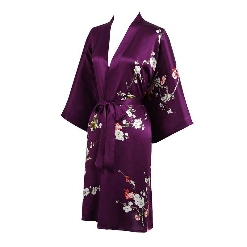 Short Silk Kimono Robe Women's Cherry Blossom Personalized Silk Kimono Dressing Gown Lounge Wears For Women -  slipintosoft