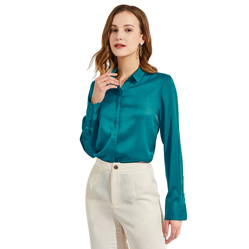 Women's Silk Blouse Long Sleeve Lady Silk Shirt Casual Office Work Blouse Silk Shirt Tops - slipintosoft