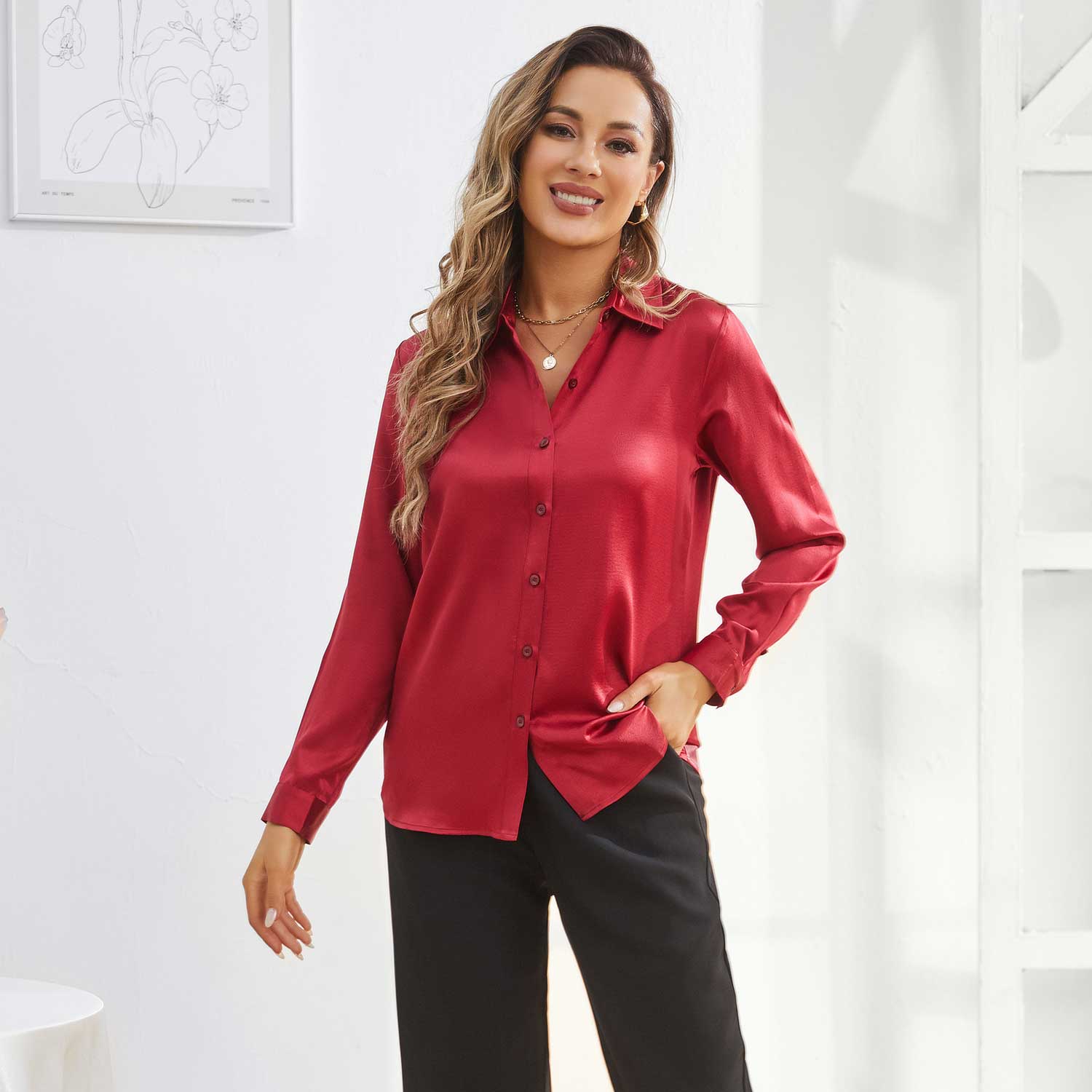 Silk Button Down Shirt For Women's Long Sleeve Silk Tops