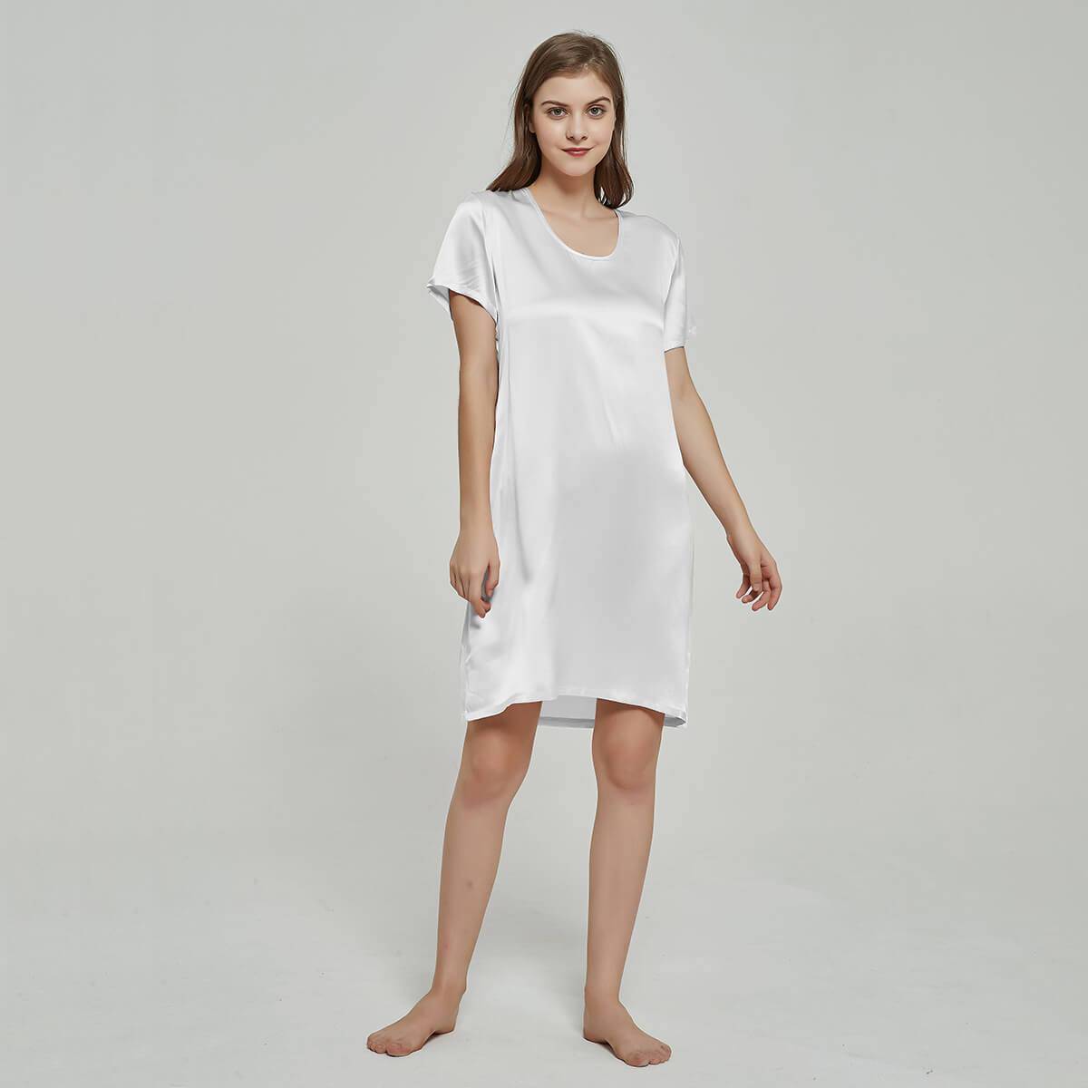 Silk Chemise Women's Short Sleeve Round Neck Silk Nightdress