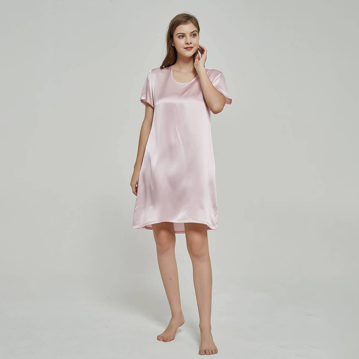 Silk Chemise Women's Short Sleeve Round Neck Silk Nightdress