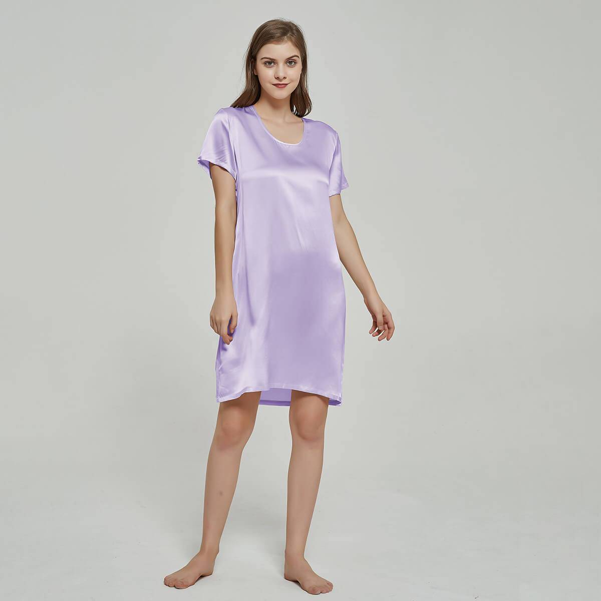 Silk Chemise Women's Short Sleeve Round Neck Silk Nightdress