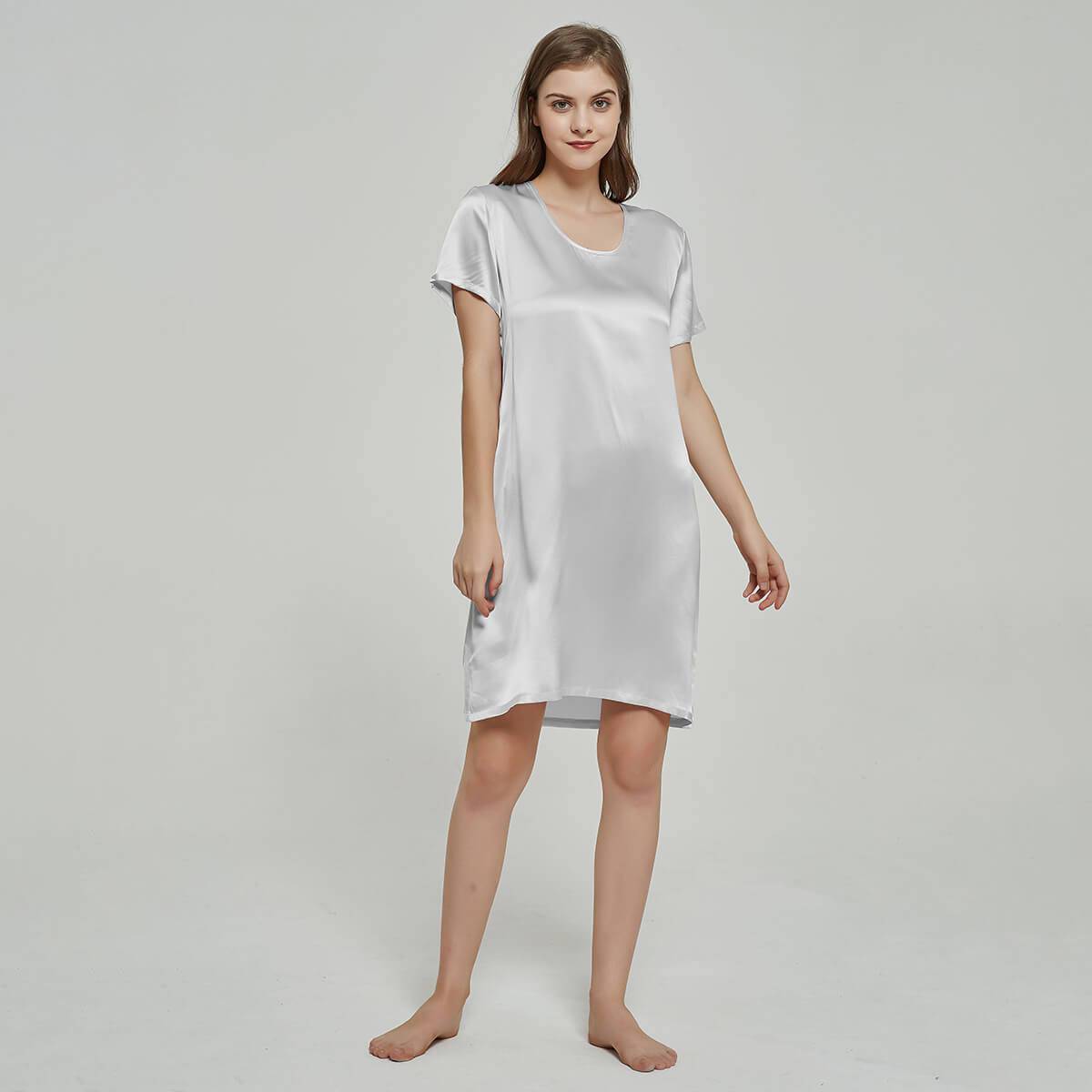 Silk Chemise Women's Short Sleeve Round Neck Silk Nightdress