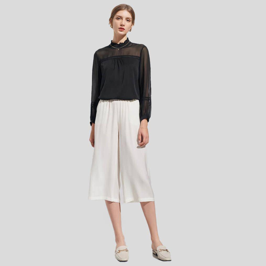 Silk Cropped Pants For Women Loose Pure Work Silk Trousers